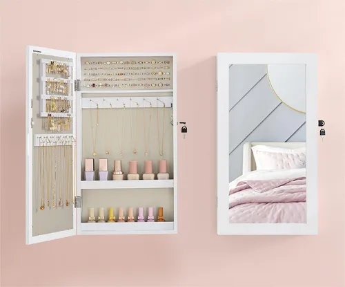 SONGMICS Schmuckschrank Spiegelschrank JJCDE051W02 in weiß von SONGMICS