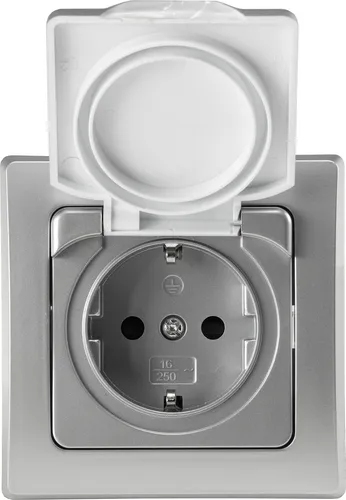 ChiliTec DELPHI Schutzkontakt-Steckdose IP44 250V AC / 16A, inkl. Rahmen, UP, silber