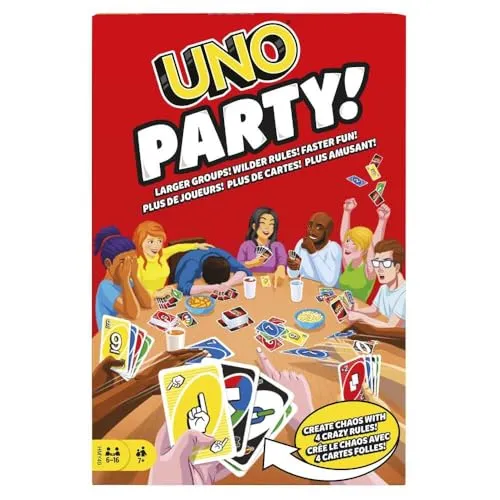 UNO Party - Spannendes Kartenspiel für 6-16 Spieler, mit neuen Regeln für schnelles Spielvergnügen und ideal für Familien und Freunde!