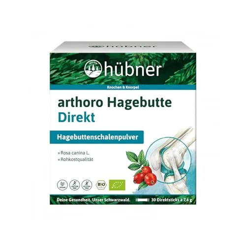 Hübner arthoro Hagebutte | BIO Nahrungsergänzung für gesunde Knochen - Vitamin C Präparate mit 100 % Bio-Hagebutten, vegan und glutenfrei, ideal zur Unterstützung der Knochen- und Knorpelgesundheit.