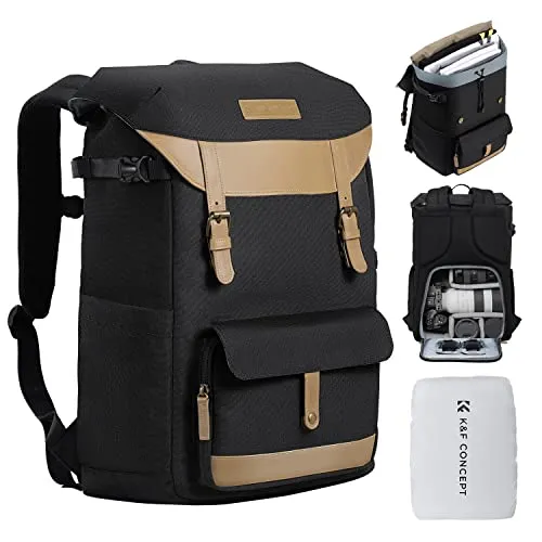 K&F CONCEPT Kamerarucksack Rolltop Fotorucksack Rucksack-Stofftaschen aus Stoff für Spiegelreflexkamera 15 Zoll Laptop
