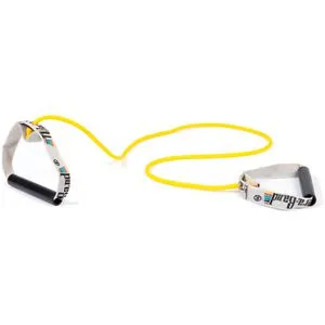 THERABAND Fitnessband Tubing, leicht, 1,4 m x 0,9 cm, bis 1,4 kg Widerstand, gelb, Expander aus Latex, mit Griffen