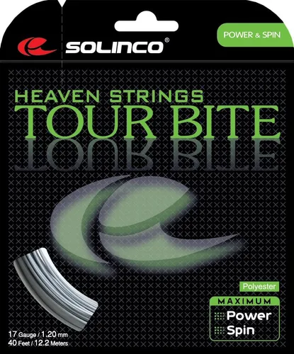 Solinco Tennissaite Tour Bite 1.25mm - Silber, 12m Set - Tennissaiten für Powertennis, extrem spinfreudig und langlebig. Die eckige High-Performance Polyestersaite bietet maximale Beschleunigung und Biss für präzise Schläge.