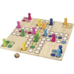 Goki Brettspiel 56914 Ludo – Flexibles Familienspiel - Gesellschaftsspiel für 2-4 Spieler ab 4 Jahren. Mit anpassbarem Spielbrett für abwechslungsreiche Partien und einfache Regeln – ideal für die ganze Familie!