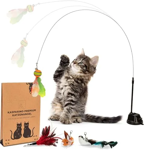KASPARINO Katzenangel - Stabil und langlebig für interaktives Spiel - Federspielzeug für Katzen - Sehr stabil und ideal für Kater, Katze oder Kitten; inkl. Katzenminze für extra Spaß und Selbstbeschäftigung.