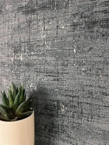 Newroom Tapete Schwarz - Vliestapete im Used-Look mit Metallic-Glanz - Moderne Mustertapete für Wohnzimmer, Schlafzimmer oder Büro, lichtbeständig und hochwaschbeständig. Inkl. Tapezier-Ratgeber für ein perfektes Ergebnis.