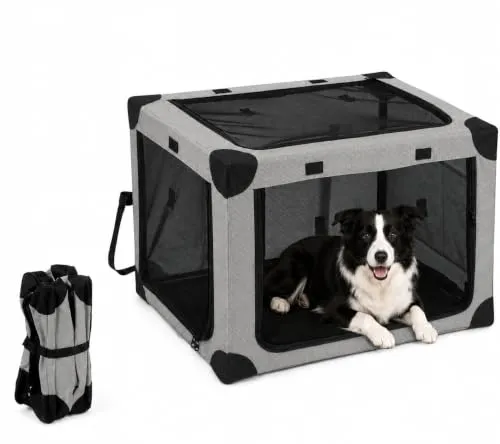 ALLUMK Faltbarer Hundetransportbox, wasserdichte Transportbox für Haustiere | Netzfenster leicht zu reinigen, Größe 81x59x59cm, faltbar für Autokofferraum, Reise & Tierarztbesuche