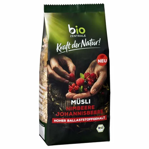 Bio-Zentrale Bio Müsli Himbeere Johannisbeere - Müslis mit hohem Ballaststoffgehalt und köstlichem fruchtigem Geschmack - ideal für einen schwungvollen Start in den Tag!