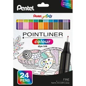 Pentel Fineliner Pointliner Colour Dye Ink, S40-24, Strichbreite 0,4 mm, farbig sortiert, 24 Stück