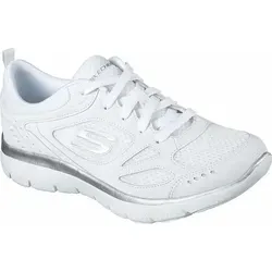 Skechers Damen Sneaker 12982 Gipfeltreffen-Anzüge - Sportliche Sneaker in Weiß aus Leder und Stoff, ideal für den Alltag mit schnürbarem Design und optimalem Tragekomfort.