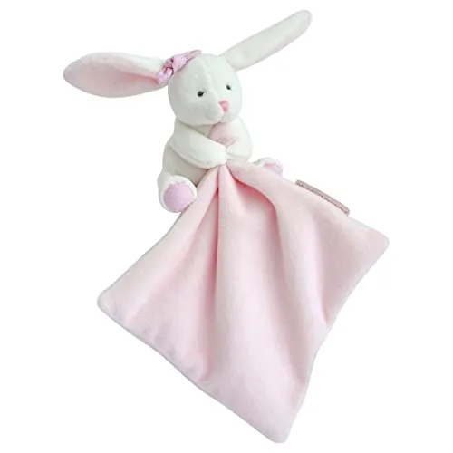 Doudou et Compagnie - Kuscheltuch Hase – Blumenbox – Rosa – 10 cm – weich – Geschenkidee zur Geburt für Mädchen und Jungen – DC3337