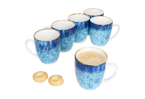 MamboCat Becher Marina 6er Set – Blaue Porzellan-Tassen für 6 Personen - Elegantes 6er Set Kaffeebecher aus hochwertigem Porzellan, ideal für stilvolle Kaffeerunden und besondere Anlässe.