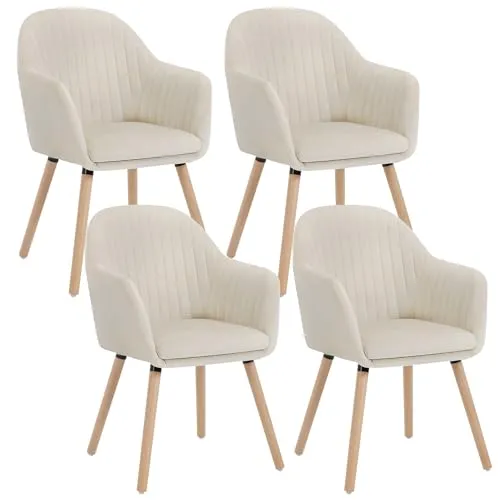 WOLTU 4er-Set Esszimmerstühle - Komfortable Polsterstühle mit Armlehnen in Cremeweiß - Esszimmerstühle mit ergonomischer Rückenlehne und weicher Sitzfläche für optimalen Komfort. Ideal für Küche, Wohnzimmer oder Home Office, belastbar bis 120 kg.