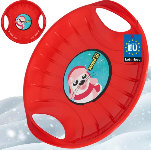 KOTARBAU® Rutschteller 60 cm Popo Rutscher mit Griffen Schlitten für Kinder & Erwachsene Bob Schlitten Kinderschlitten Kunststoff Rot