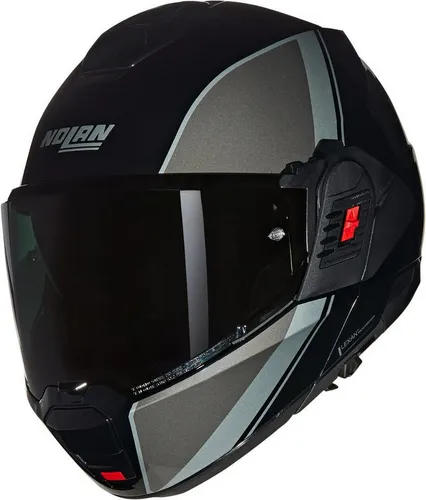 Nolan N120-1 Modularhelm - Schwarz/Dunkelgrau/Grau - XS - Modularhelm für Motorradfahrer mit innovativer Flip-Back-Technologie, bietet Sicherheit und Vielseitigkeit in einem stilvollen Design. N-Com vorbereitet für Kommunikation unterwegs.