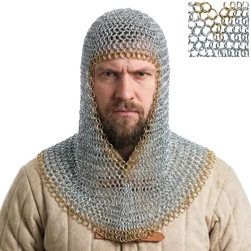 Mythrojan Kettenhaube 16 Gauge für LARP und Kostüme in silber von Mythrojan