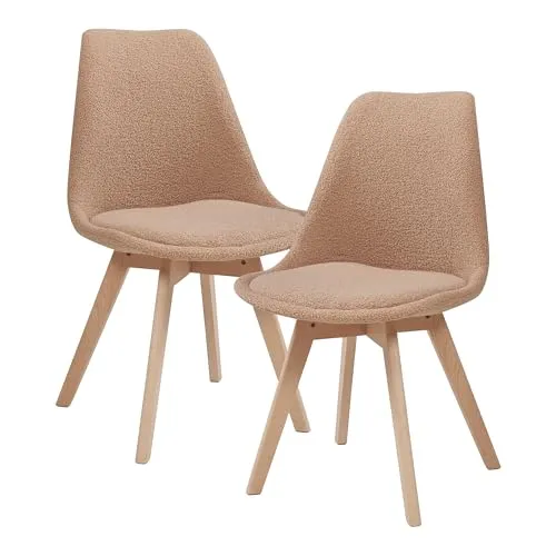 [en.casa] Esszimmerstühle Fläten 2er Set – Komfortable Bouclé Stühle mit Holzbeinen - Esszimmerstühle: Die weiche Polsterung sorgt für höchsten Komfort bei jedem Dinner, während das moderne Design Farbe und Stil in Ihr Zuhause bringt.
