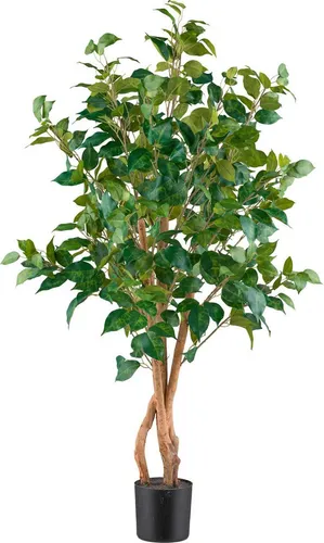 Kunstpflanze Ficus benjamina, 110 cm hohe Grünpflanze mit naturgetreuen Blättern