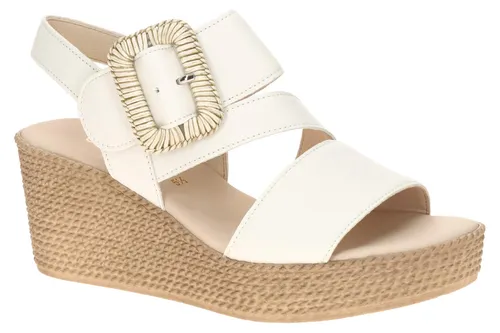 Gabor Sandalen Glattleder Keilsandalette Weiß 38,5 EU - Elegante Keilsandalette aus Glattleder in Größe 38,5. Ideal für den Alltag, mit 8 cm Absatzhöhe und schnallenverschlusss für optimalen Halt.