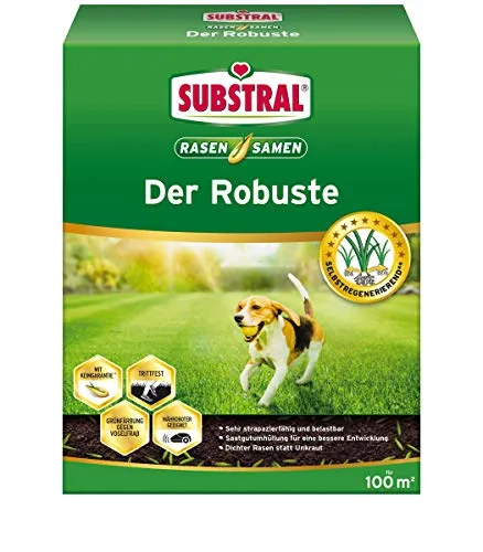 Substral Rasensamen Der Robuste 2 kg - Gräsersamen für stark beanspruchte Rasenflächen, selbstregenerierend und mit schneller Keimung für einen dichten, strapazierfähigen Rasen.