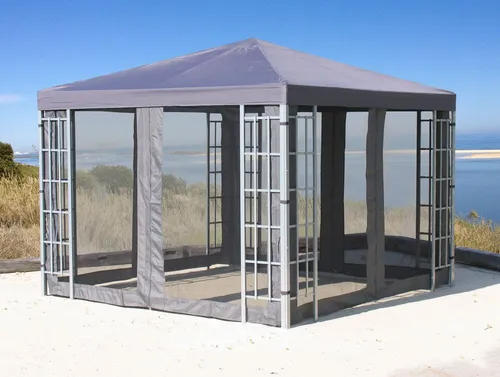 Quick Star Pavillon 3x3m Anthrazit mit Moskitonetz - Pavillon 3x3m mit 4 Seitenteilen und Moskitonetz für optimalen Schutz vor Insekten. Stabiler Stahlrahmen und wetterfestes Dach aus 100% Polyester. Ideal für Gartenfeste und Veranstaltungen.