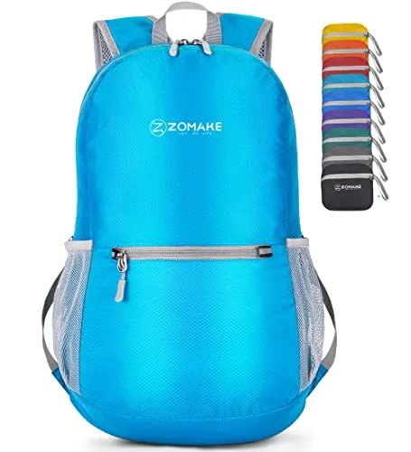 ZOMAKE Ultraleicht Faltbarer Rucksack Packbare Backpacks 20L,Kleiner Faltbar Rucksäcke Wanderrucksack Wasserdicht für Damen Herren Outdoor Wandern(Hellblau)