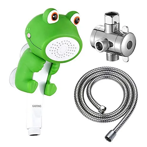 KAIYING Frosch Kinder Duschköpfe mit Halterung, Schlauch & Umlenkventil | Cartoon wasserfluss sprühdusche. Duschaufsatz für kleinkinder. Baby handduschkopf badezubehör. Bad kinder-duschaufsatz.