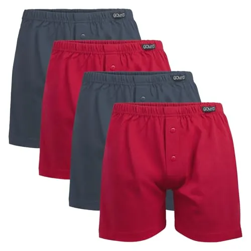 Gomati Herren Jersey Boxershorts (4 Stück) Stretch Unterhose aus Baumwolle - Anthra-Rot M/5