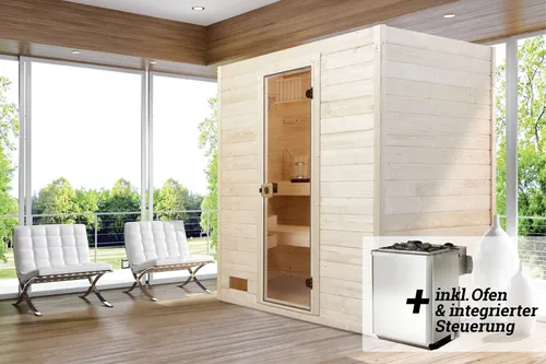 Weka Sauna VALIDA 9,0 kW K Gr.3 Glastür - Hochwertige Sauna für Ihr Zuhause - Saunen, Dampfbäder & Infrarot-Wärmekabinen, bietet effiziente Wärme mit 9,0 kW Leistung und eleganter Glastür für ein modernes Ambiente.