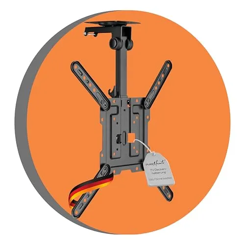 PureMounts TV Deckenhalterung für Fernseher, geeignet für 23-55 Zoll, klappbar, höhenverstellbar, schwenkbar, neigbar, bis VESA 400x400, schwarz