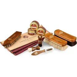 Langer & Messmer 12-teiliges Schuhpflegeset inkl. Pflegecremes und hochwertigen Rosshaarbürsten