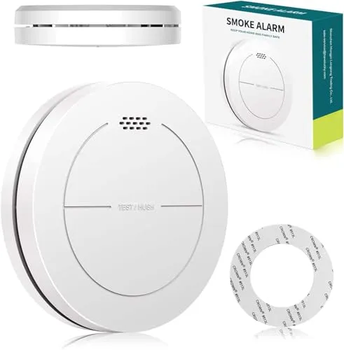 Safeliveo Rauchmelder ohne Blinkende LED, mit 10 Jahre Batterie, mit Klebepads,Mute Funktion, 85 dB Alarmton, Standalone Flacher Brandmelder für den Brandschutz zu Hause 1 Stück