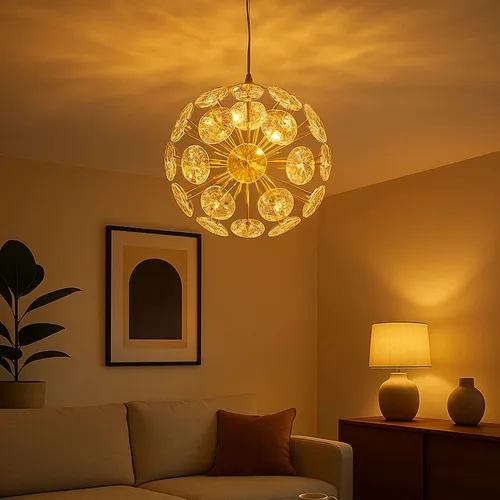 Pendellampe Hängeleuchte Esstischlampe in Gold mit Kristallen - Elegante Hängeleuchte für den Esstisch, aus goldfarbenem Metall mit klaren K9 Kristallen, höhenverstellbar und inkl. 16W LED für warmes Licht (3000K). Perfekt für stilvolle Wohnräume.