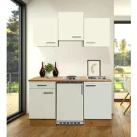 Flex-Well Exclusiv Singleküche Vintea 150 cm - Flexibel und modern - Miniküchen & Pantryküchen mit hochwertigem Design, ideal für kleine Räume und flexibel montierbar. Inklusive Edelstahl-Einbaukochfeld und Kühlschrank für optimalen Komfort.