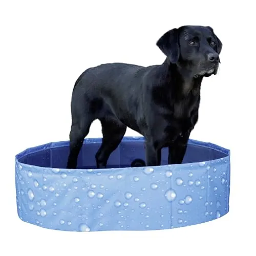 Kerbl Hundepool Bubble (ø 80 cm, Höhe 20 cm, Fassungsvermögen 100 l, Farbe blau, faltbares Planschbecken, MDF-Seitenwände, für kleine Hunde) 80738