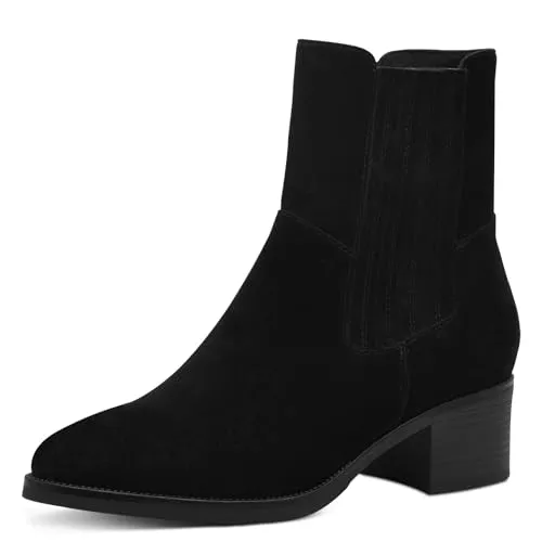 MARCO TOZZI Damen Chelsea Boots aus Leder mit Absatz, Schwarz (Black) - Wanderschuhe mit innovativer Futtertechnologie für hohen Tragekomfort. Hochwertiges Leder und stilvolles Design machen sie zu einem vielseitigen Allrounder für jeden Anlass.