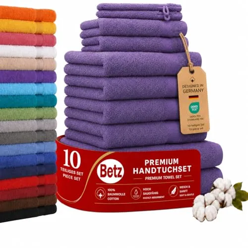 Betz 10-TLG. Handtuch-Set Premium aus 100% Baumwolle - Frottiertuch Set mit 12 Teilen, extrem saugstark und pflegeleicht. Ideal für jedes Bad, bleibt nach vielen Wäschen weich und kuschelig.