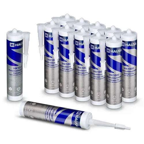 High-Tack Montagekleber 12x 290ml - extrem starker Hybridkleber - Klebstoffe: Flexibler, frost- und hitzebeständiger Montagekleber in 12 Kartuschen, ideal für zahlreiche Materialien. Wasser- und wetterbeständig, perfekt für Innen- und Außenanwendungen.