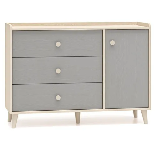 Lomadox Kommode MODICA-131, sandbeige mit grau, 120 cm - Moderne Kinderzimmer-Kommode in Sandbeige mit grau, 120 cm breit. 3 geräumige Schubladen und eine Tür bieten viel Stauraum für Kleidung und Spielzeug. Mit Softclose-Funktion für Sicherheit im Alltag.