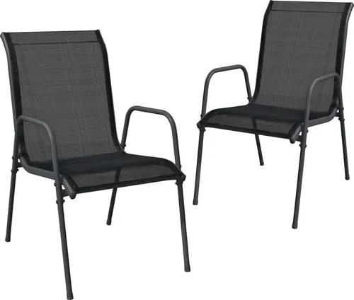 vidaXL Gartenstühle 2 Stk. aus Stahl und Textilene Schwarz - Gartenstühle aus robustem pulverbeschichtetem Stahl und witterungsbeständigem Textilene, ideal zum Entspannen im Freien. Leicht und mobil für den Einsatz überall.