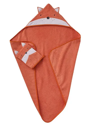 vertbaudet Kapuzenhandtuch Baby-Set: Badetuch und Waschhandschuh FUCHS