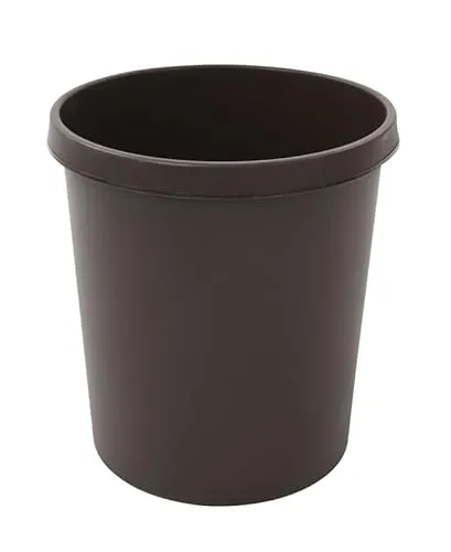 PROREGAL Klassischer runder Kunststoff Papierkorb | 18 Liter, HxBxT 32x31x31cm | Braun