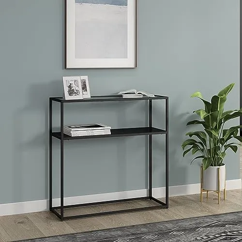 [en.casa] Konsolentisch Kuhmo mit Glastischplatte - Drohnen - Stilvoller Konsolentisch im Industrial Design mit praktischer Ablage für zusätzlichen Stauraum und pflegeleichte Oberfläche.