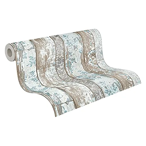 Livingwalls Vliestapete Neue Bude 2.0 Tapete in Vintage Holz Optik 10, 05 M x 0, 53 M Blau Braun grau Made in Germany 361191 36119-1