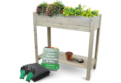 holz4home® Hochbeet Pflanzkasten aus Tannenholz 80x37x78cm - Hochbeet aus Tannenholz in Grauweiss, inkl. Vlies und Einlegevlies für optimale Pflanzenbedingungen, einfacher Aufbau für Gartenliebhaber