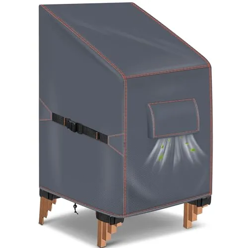 Gartenstuhl Abdeckung, Schutzhülle für Stapelstühle, Grau, 70x90x80/120cm | Abdeckung gartenmöbel winterfest, abdeckung gartenstühle, abdeckhaube gartenmöbel, 420D oxford, wetterfest, wasserdicht