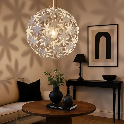 Pendelleuchte mit Blüten zum Zusammenstecken – LED Hängeleuchte E27 warmweiß - Moderne Pendelleuchte mit blütenförmigem, zusammensteckbarem Schirm. Ideal für Wohnzimmer oder Esszimmer, sorgt für stilvolles Licht. Inkl. energieeffizientem LED Leuchtmittel.