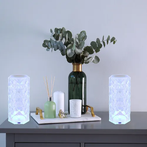 Tischlampe mit Kristallen und Touchdimmer, 2er Set - Moderne Tischlampen im 2er Set mit Dimmfunktion und 20 RGB Farbmodi. Ideal für jeden Raum, sorgt für stimmungsvolle Beleuchtung und individuelle Farbgestaltung. Akkubetrieb für flexible Nutzung.