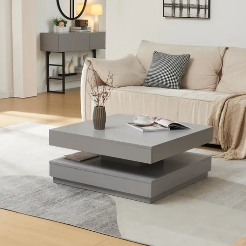 [en.casa] Couchtisch Florenz - Moderner Wohnzimmertisch mit Stauraum - Beistelltische fürs Wohnzimmer: Quadratischer Couchtisch mit drehbarer Tischplatte für flexiblen Zugriff auf Snacks und Bücher, pflegeleichte Oberfläche für mühelose Reinigung.