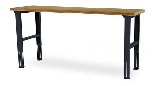 Simplaflex höhenverstellbarer Arbeitstisch 200 cm - Werkbank mit stabiler Buche-Arbeitsplatte und manuell höhenverstellbar bis 30 cm, ideal für ergonomisches Arbeiten in der Werkstatt. Traglast bis 200 kg.